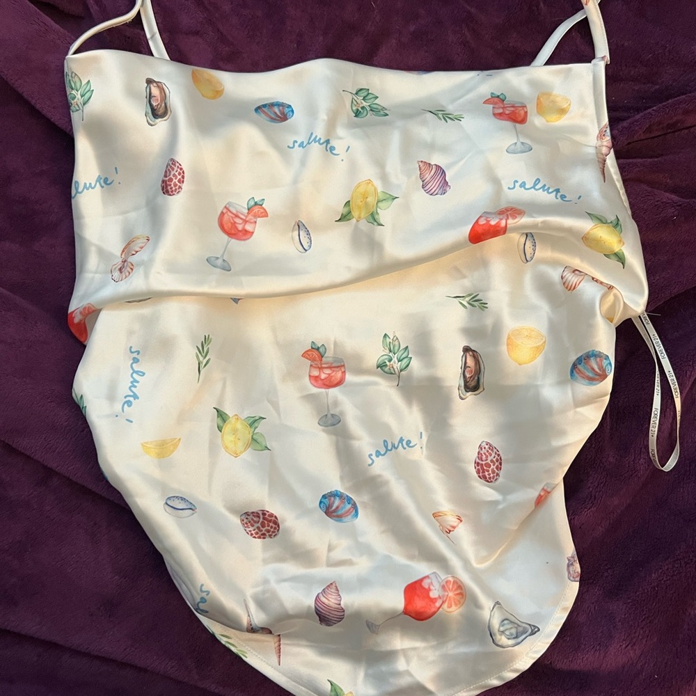 Colorful Fruit and Cocktail Print Satin Top